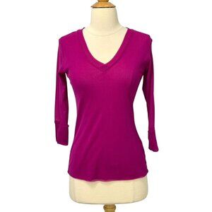 Petit Pois by Viviana G Mesh Long Sleeve V-Neck Top Fuchsia Purple Y2K Size M